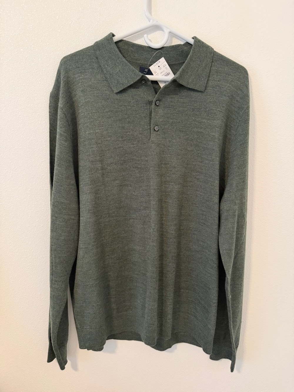 J. Crew Men's Long-Sleeve Polo in Olive Green